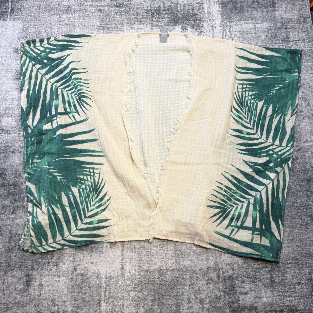 Aerie Kimono Cover Up One Size Beige Floral Palms Fringe Relax Beach Swim Resort